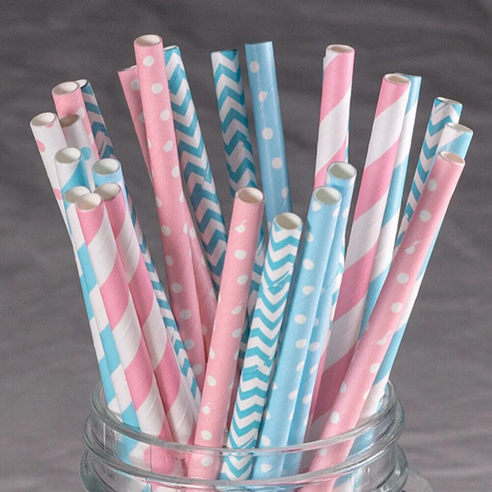 Paper Straw Color - 100 bulkverpakte papieren rietjes Patroonkleur -