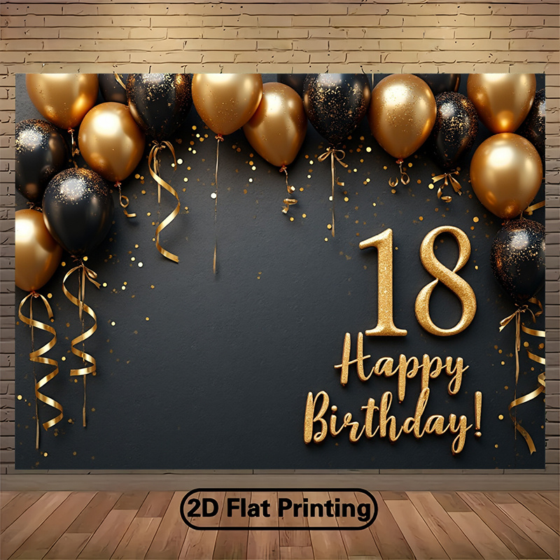 Party Banner Gold - 2D 1-delige zwart-gouden ballonnen achtergrondbanner, polyester,