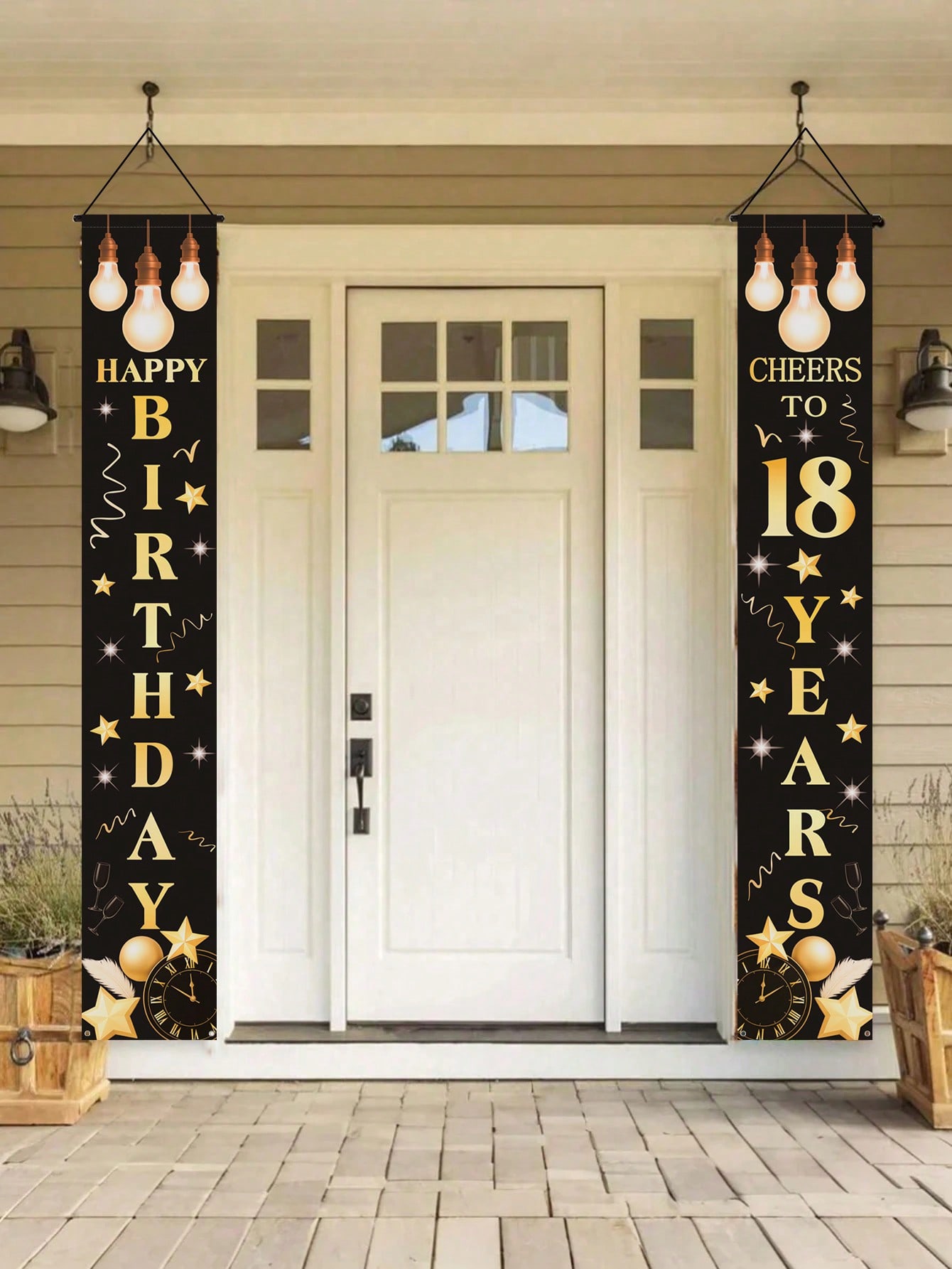 Party Banner Gold - 1 paar 18e verjaardag feestbanners, zwart