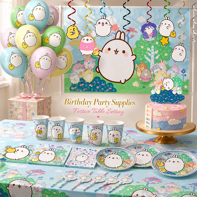 Paper Straw Color - Molang Cartoon Thema Feestartikelen Wegwerpborden Bekers