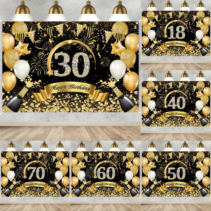 Party Banner Gold - Gelukkige 30e 40e 50e verjaardag banners