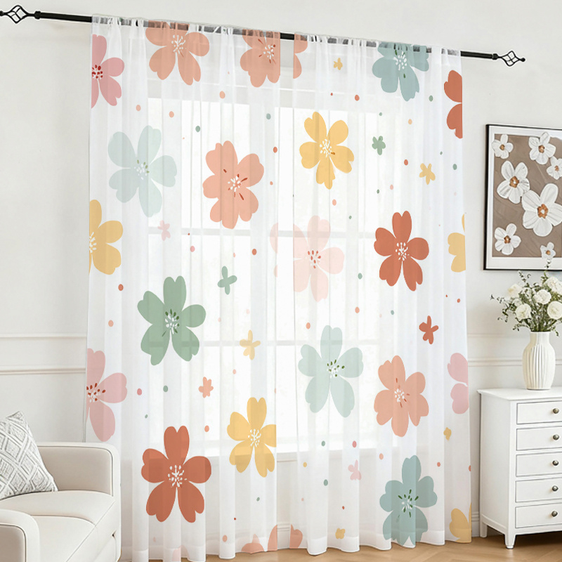 Flower Wall Panel - 2 stuks digitaal bedrukt transparant gordijn,