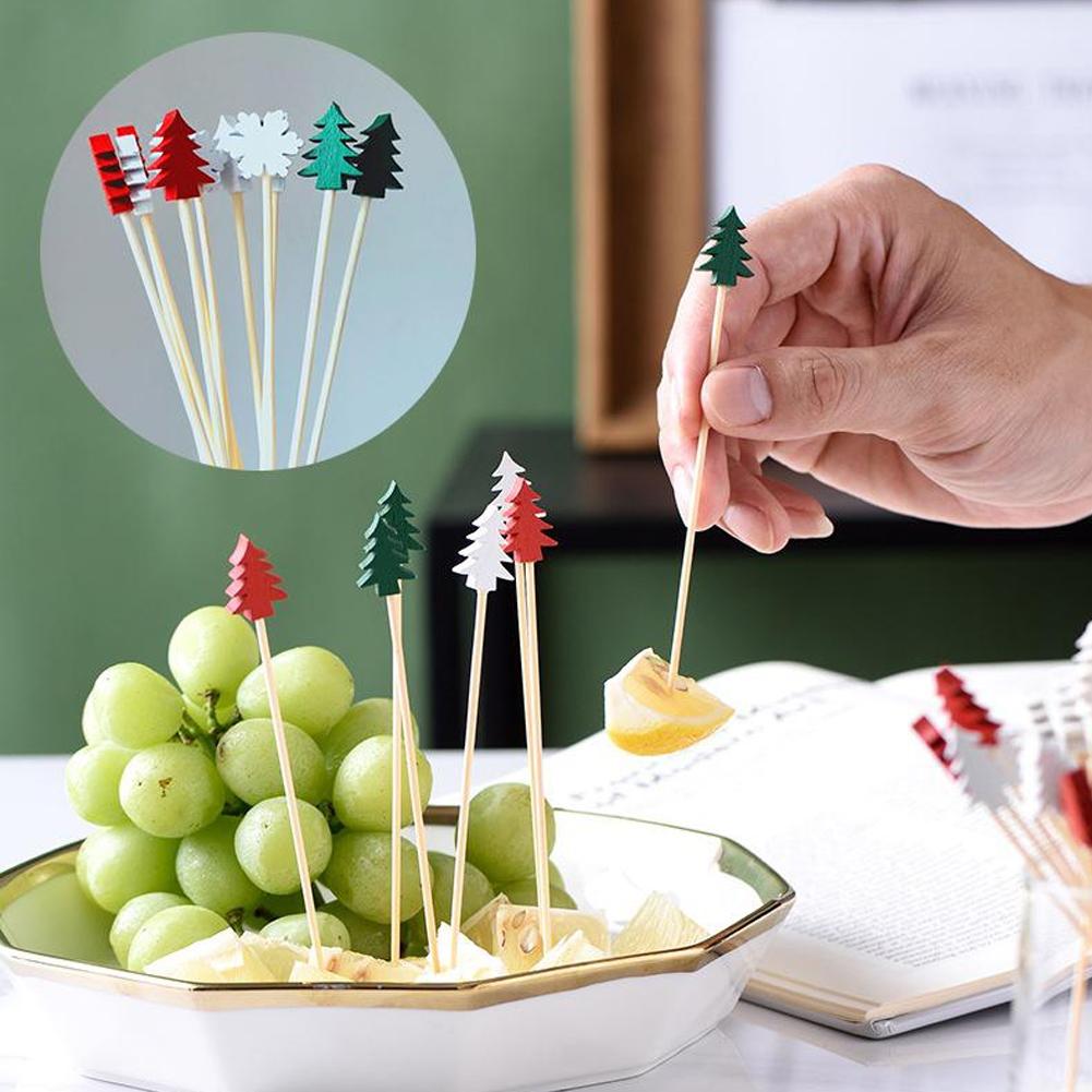 Centerpiece Stick - 50 stuks kerstcocktailprikkers wegwerp bamboe spiesjes