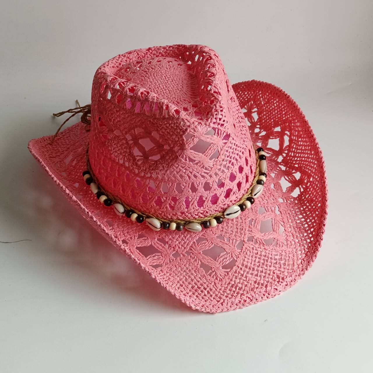 Paper Straw Color - Roze cowboy strohoed holle handgemaakte cowboy